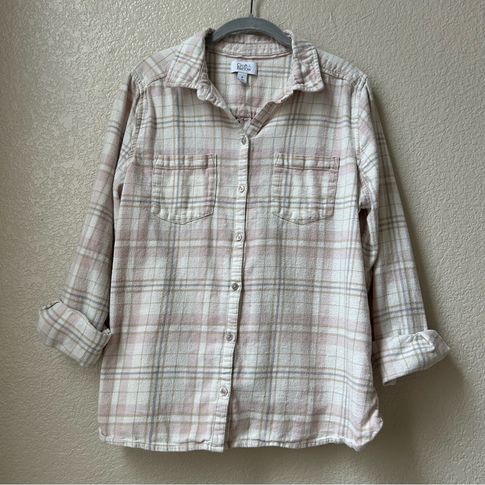 Pink plaid flannel button down